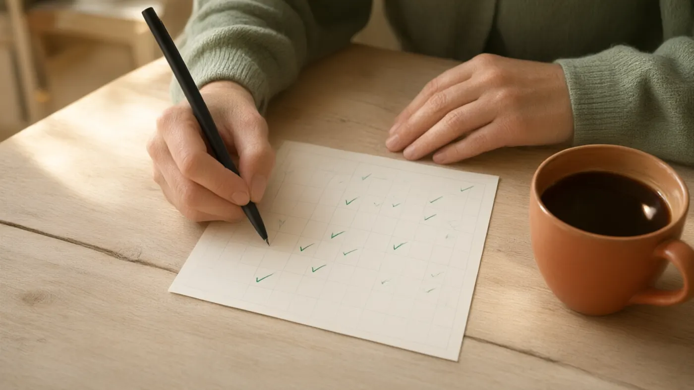 Una penna sopra la tabella a quadretti con le caselle spuntate
